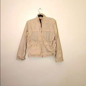 Khaki Tan Utility Multipocketed Zippered Jacket Mesh Net Lining